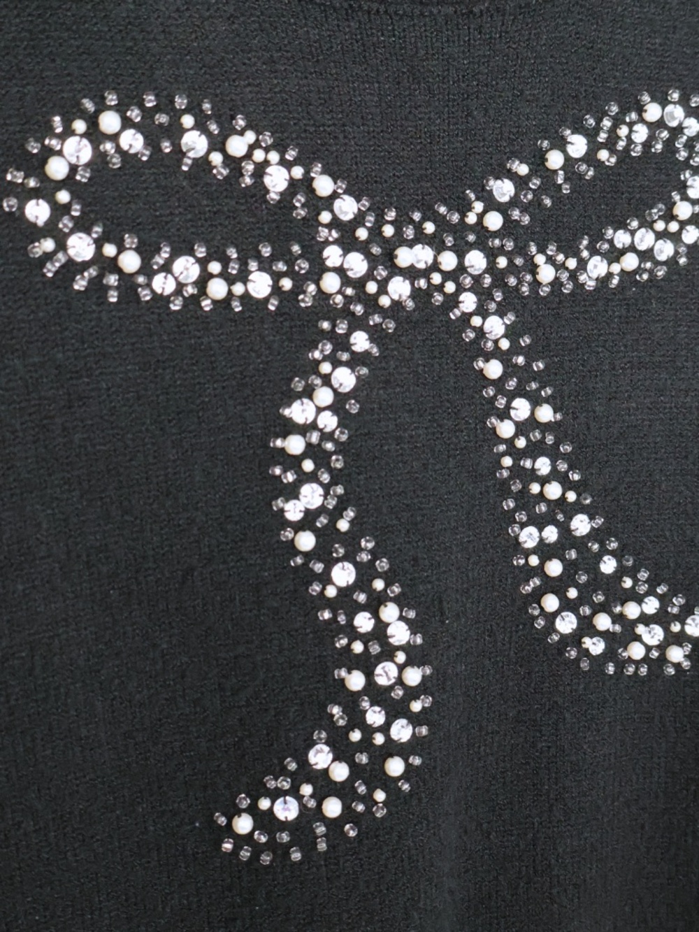 Draper James Black Sweater Large Crystal Embellished Bow Preppy Holiday - Picture 5 of 8